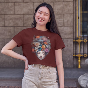 Mädchen mit Blume Kopf T - Shirt