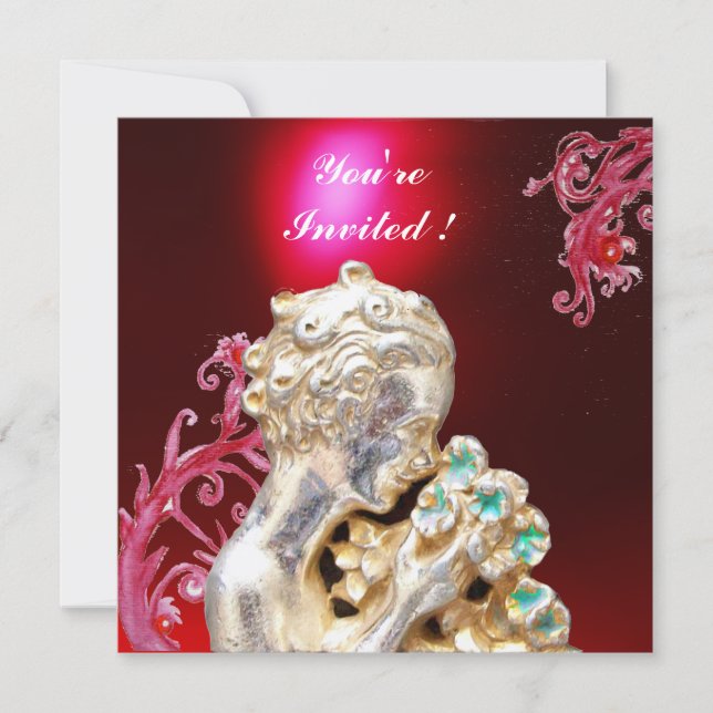 MÄDCHEN MIT BLUME ,Red Burgund Ruby Einladung (Vorderseite)