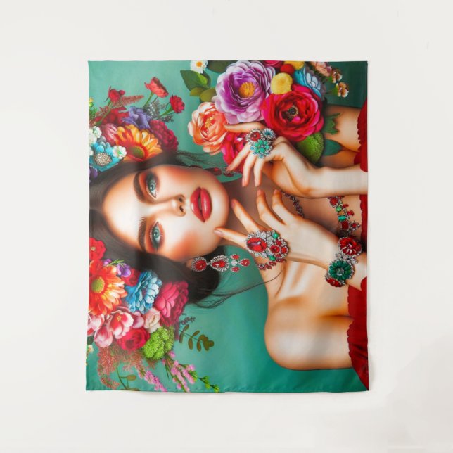 Mädchen mit Blume Wandteppich (Vorderseite)