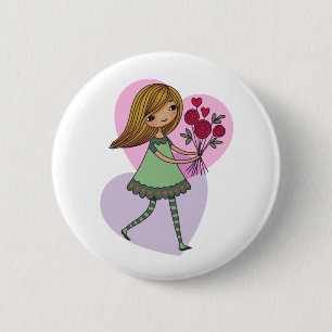Mädchen mit Blumen Button