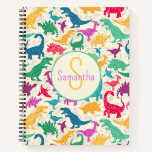 Mädchen mit Blumen-Dinosaurier-Silhouette Mädchen Notizbuch