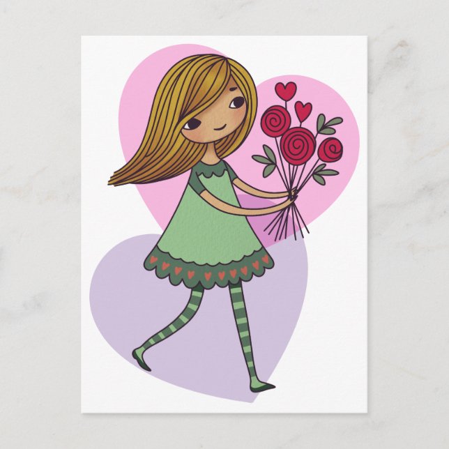 Mädchen mit Blumen Postkarte (Vorderseite)