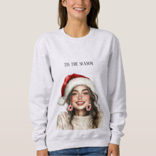 Mädchen mit braunen Haaren Zuckerstangen-Ohrringe Sweatshirt