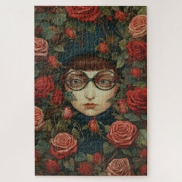 Mädchen mit Brille, umgeben von Rose Puzzle