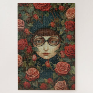 Mädchen mit Brille, umgeben von Rosen Puzzle