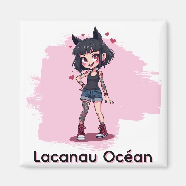 Mädchen mit Cartoon-Tattoos Magnet (Vorne)