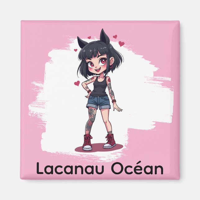 Mädchen mit Cartoon-Tattoos Magnet (Vorne)