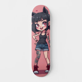 Mädchen mit Cartoon-Tattoos Skateboard