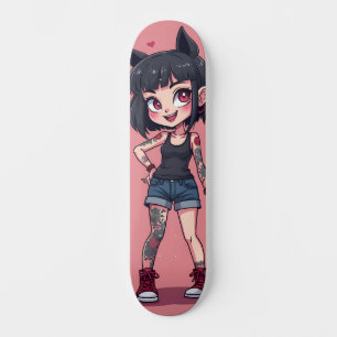 Mädchen mit Cartoon-Tattoos Skateboard