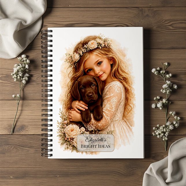 Mädchen mit Chocolate-Labrador-Welpe Notizbuch (Von Creator hochgeladen)