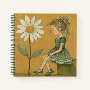 Mädchen mit Daisy Square Spiral Notebook Notizbuch