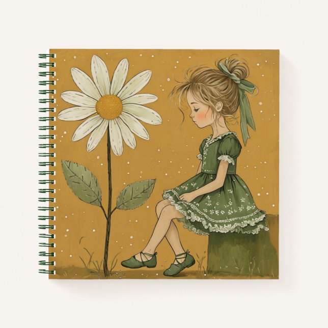Mädchen mit Daisy Square Spiral Notebook Notizbuch (Vorderseite)