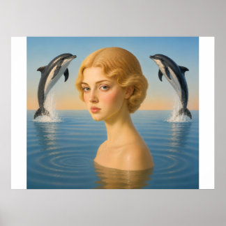 MÄDCHEN MIT DELFINEN IM OZEAN POSTER