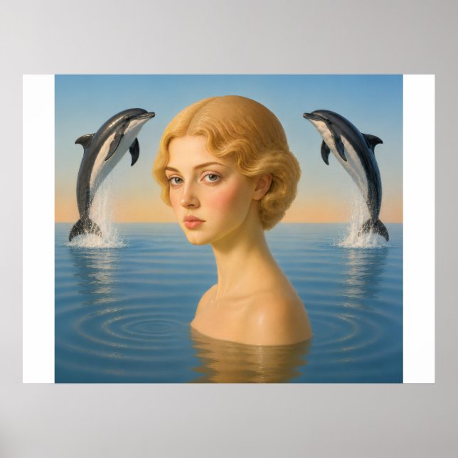 MÄDCHEN MIT DELFINEN IM OZEAN POSTER (Vorne)