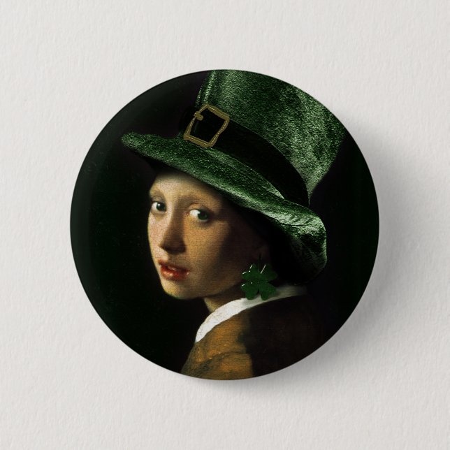 Mädchen mit dem Clover Earring - St Patrick's Day Button (Vorderseite)