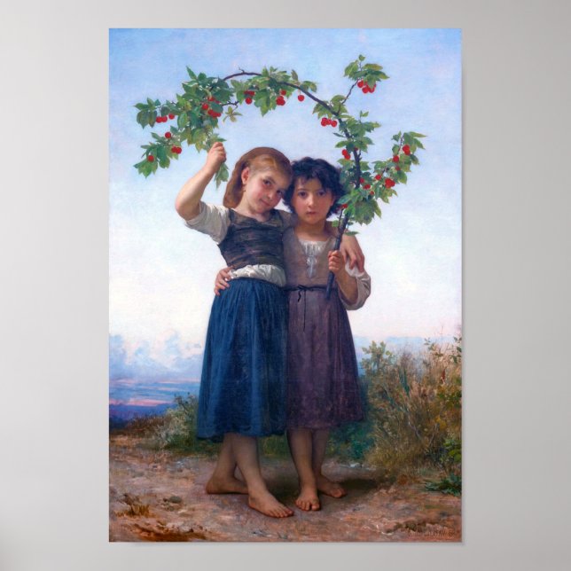 Mädchen mit dem Zweig Cherry, Bouguereau Poster (Vorne)