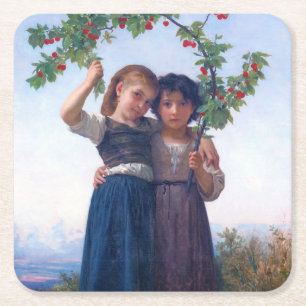 Mädchen mit dem Zweig Cherry, Bouguereau Rechteckiger Pappuntersetzer