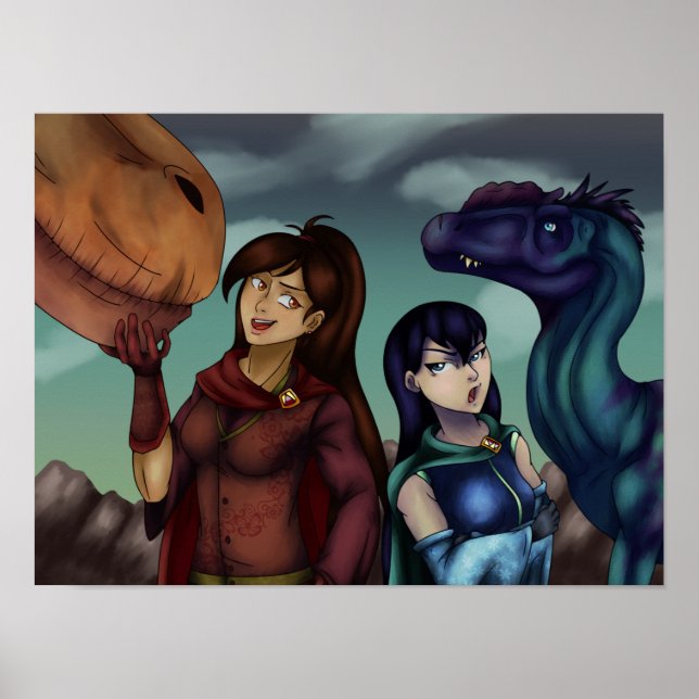 Mädchen mit Dinosauriern Poster (Vorne)
