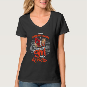 Mädchen mit DJ-Fähigkeiten Deejay Turntable Kopfhö T-Shirt