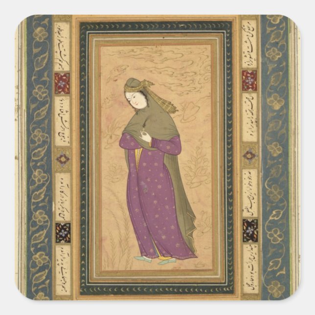 Mädchen mit einem Aigrette, aus der Großen Clive A Quadratischer Aufkleber (Vorderseite)