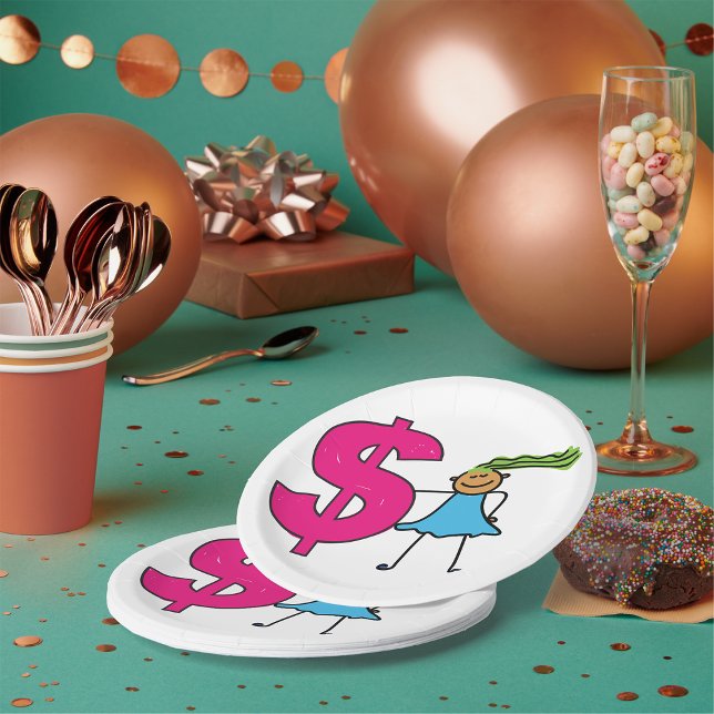 Mädchen mit einem Dollar-Zeichen Pappteller (Von Creator hochgeladen)