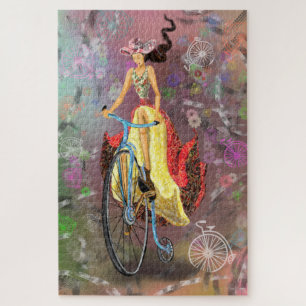 Mädchen mit einem Fahrrad Fantasy Märchen Vintage Puzzle