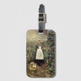 Mädchen mit einem Körbchen Gemüse im Garten Gepäckanhänger