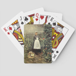 Mädchen mit einem Körbchen Gemüse im Garten Spielkarten