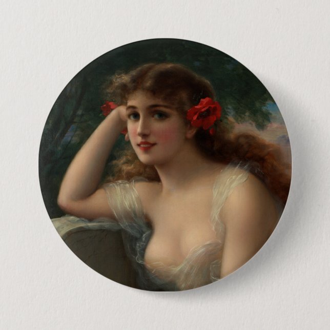Mädchen mit einem Mohnblume Button (Vorderseite)