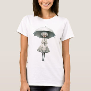 Mädchen mit einem Regenschirm in einem Vintagen Kl T-Shirt