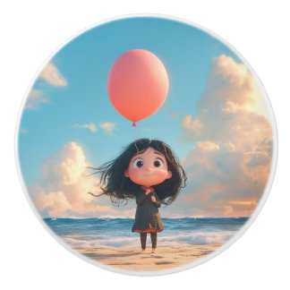 Mädchen mit einem Roten Ballon am Sunset Beach Keramikknauf
