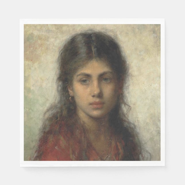 Mädchen mit einem roten Schaf (von Alexei Harlamof Serviette (Vorderseite)