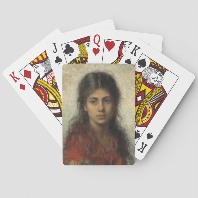 Mädchen mit einem roten Schaf (von Alexei Harlamof Spielkarten (Rückseite)