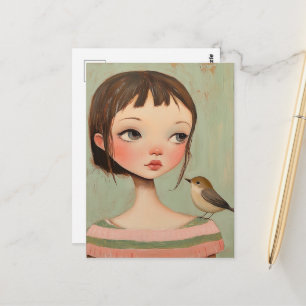 Mädchen mit einem Vogel auf ihrer Schulter Postkarte