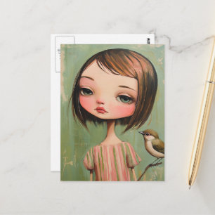 Mädchen mit einem Vogel Postkarte