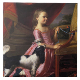 Mädchen mit einem Vogel und einem Hund (John Singl Fliese
