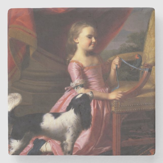 Mädchen mit einem Vogel und einem Hund (John Singl Steinuntersetzer (Vorderseite)