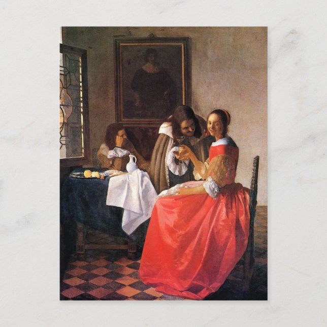 Mädchen mit einem Weinglas durch Johannes Vermeer Postkarte (Vorderseite)