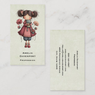 Mädchen mit einer Froschpuppe Niedlich und Whimsic Visitenkarte
