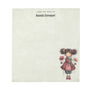 Mädchen mit einer Froschpuppe Niedlich Whimsical Notizblock