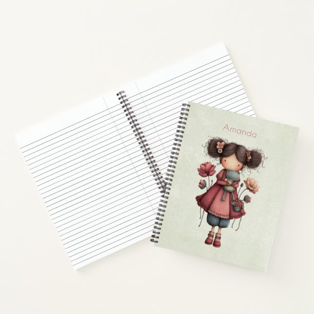 Mädchen mit einer Froschpuppe Niedlich Whimsical Notizbuch (Innenseite)