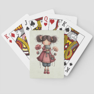 Mädchen mit einer Froschpuppe Niedlich Whimsical Spielkarten