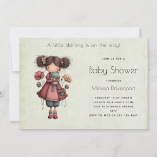 Mädchen mit einer Froschpuppe Süße Whimsical Baby Einladung