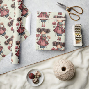 Mädchen mit einer Froschpuppe Süßer, wunderlicher Geschenkpapier