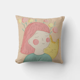 Mädchen mit einer Katze Kissen