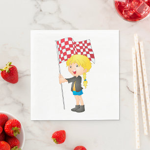 Mädchen mit einer kontrollierten Flagge Napkins Serviette