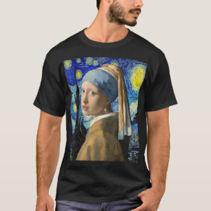 Mädchen mit einer Perle, die die Sternennacht erre T-Shirt
