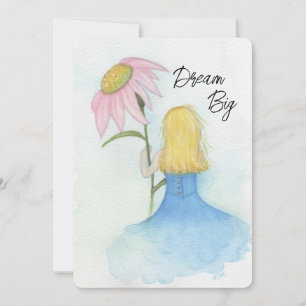 Mädchen mit einer riesigen Blume "Dream Big"-Mitte Dankeskarte