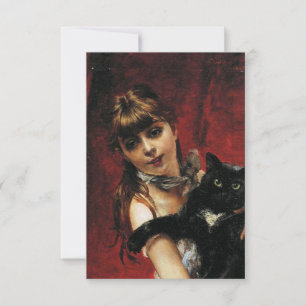Mädchen mit einer schwarzen Katze auf dem Arm Karte
