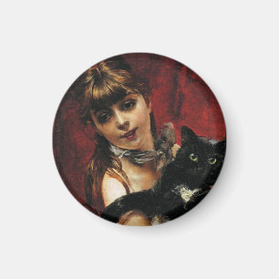 Mädchen mit einer schwarzen Katze auf dem Arm Magnet